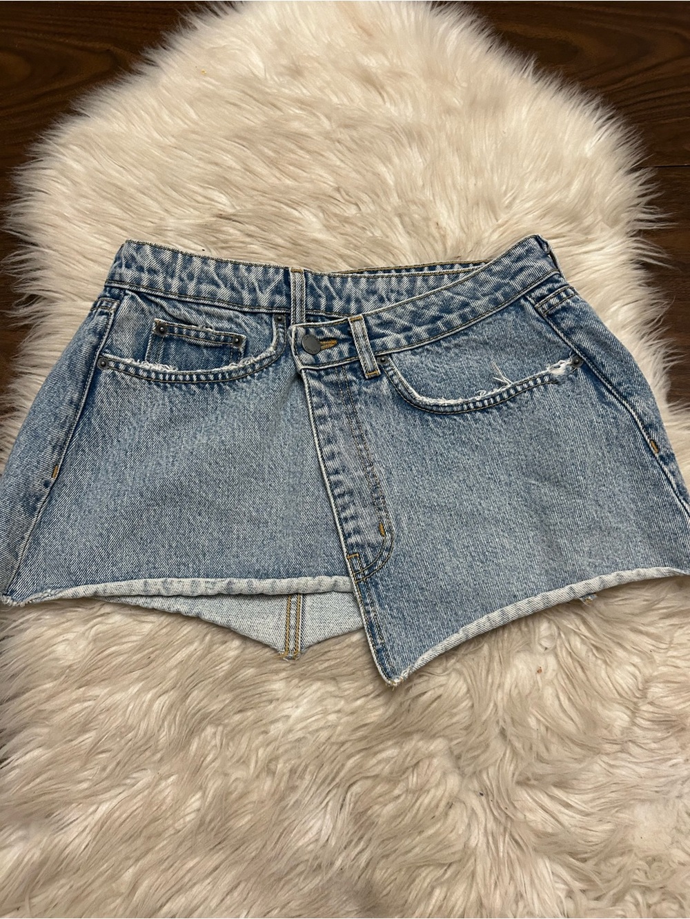 CARMAR Asymmetrical Denim Ultra Mini Skirt